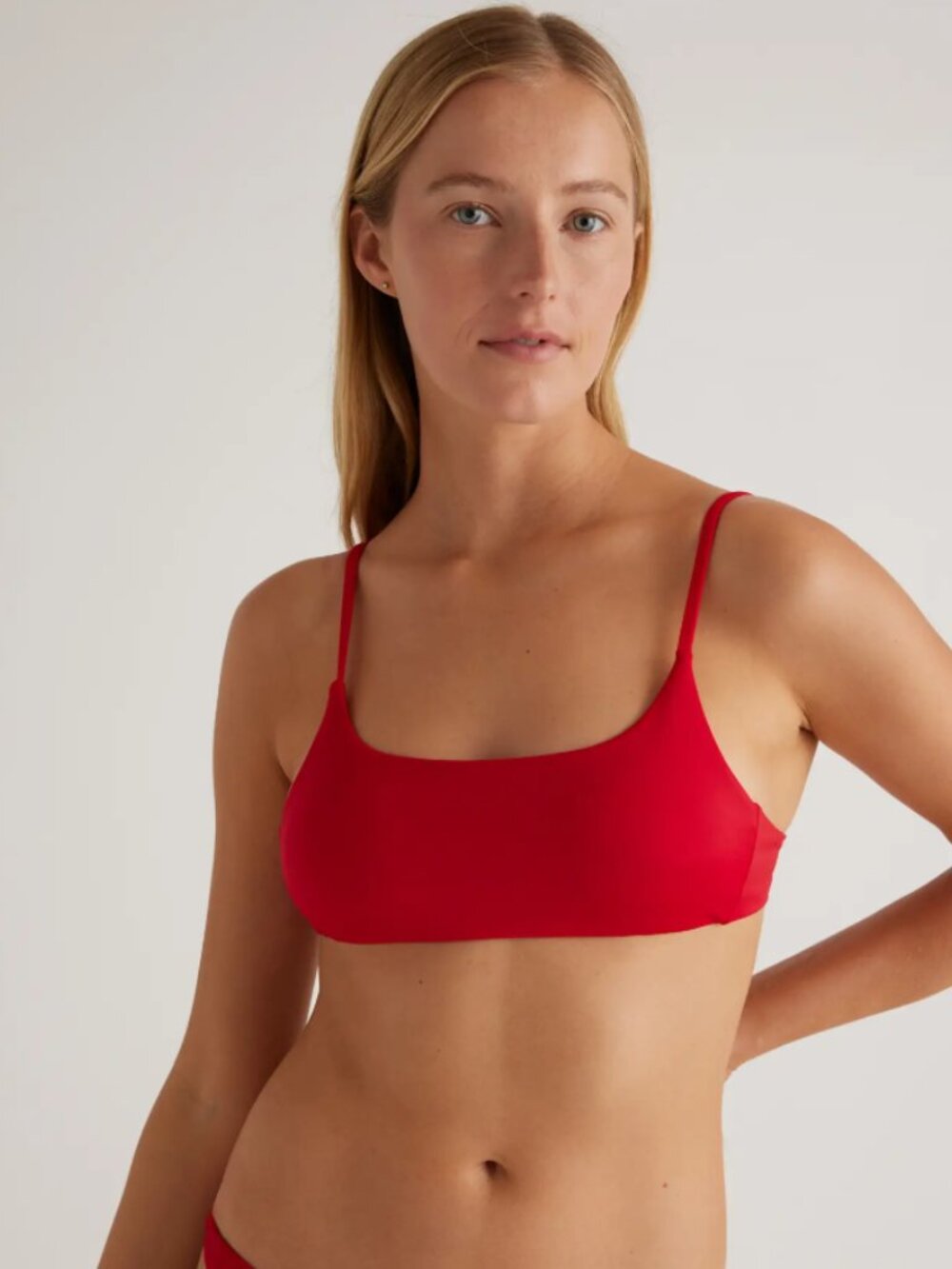 Quince  Scoop Neck Tie Back Bikini Top Red XS NWT